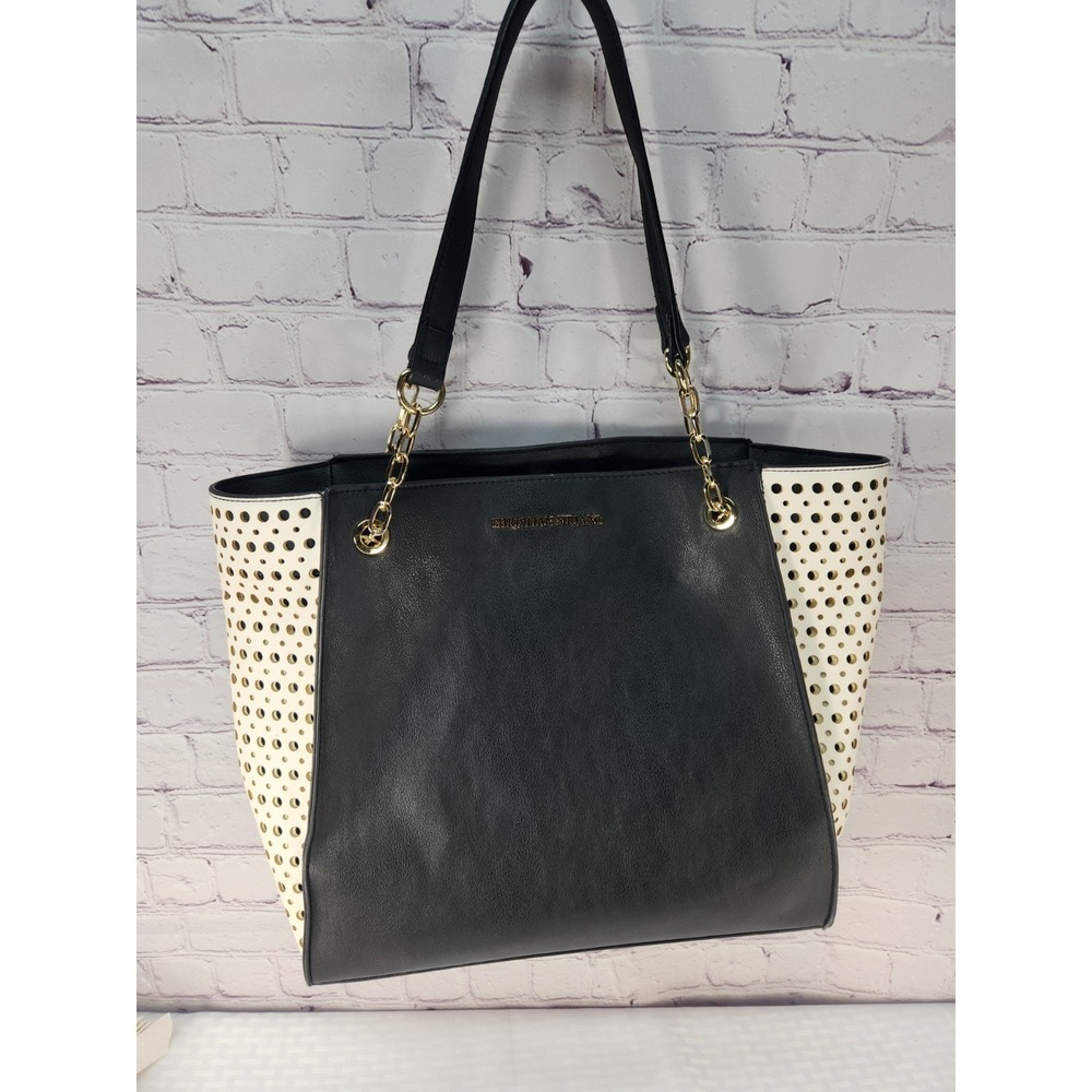 Christian Siriano Purse Handbag Tote Jet Set Bag Black & White Gold Hardware